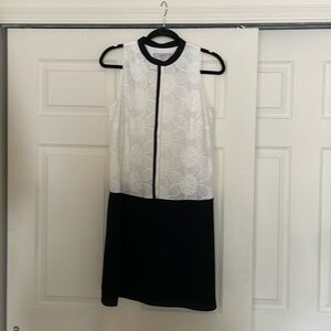 Loft black and ivory dress. Lace front. Knee length   Button front